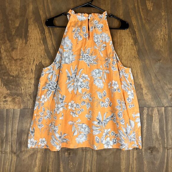 Ann Taylor Womens Blouse Marigold Tropical Floral Toile Smocked Halter XLarge - Picture 10 of 12